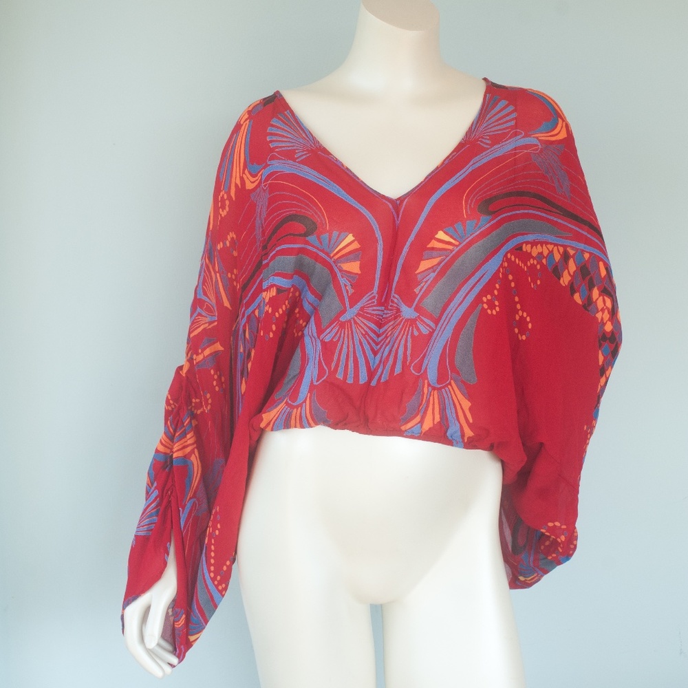 Free People Red Boho Beneath The Sea Lightweight Blouse - Picture 4 of 9